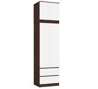 AKORD | Armoire à tiroirs | Intérieur spacieux | Rangement Peu encombrant | Tablettes, Tringle à vêtements et tiroirs | Qualité supérieure | 234 cm de Hauteur | Montage Facile | Wenge/Blanc