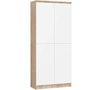 AKORD Armoire Bibliothèque de Bureau Rangement CLP | 80 cm 8 étagères et 2 Portes Meuble pour Salon, Chambre Minimaliste | Panneau Stratifié 16mm | Grand | Couleur Sonoma/Blanc