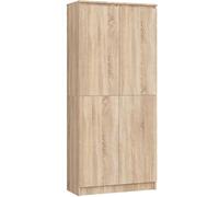 AKORD Armoire Bibliothèque de Bureau Rangement CLP | 80 cm 8 étagères et 2 Portes Meuble pour Salon, Chambre Minimaliste | Panneau Stratifié 16mm | Grand | Couleur Chêne Sonoma