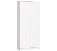 AKORD Armoire Bibliothèque de Bureau Rangement CLP | 80 cm 8 étagères et 2 Portes Meuble pour Salon, Chambre Minimaliste | Panneau Stratifié 16mm | Grand | Couleur Blanc