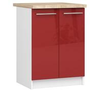 AKORD | Armoire de Cuisine avec Plan de Travail - Oliwia S40 | Meuble Bas avec 2 Portes et 2 Étagères | Armoire de Cuisine Basse de 60 cm de Large | 46x60x85 cm | Blanc | Rouge Brillant