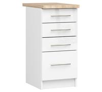 AKORD | Armoire de Cuisine avec Plan de Travail - Oliwia S40 | Meuble Bas avec 4 Tiroirs | Armoire de Cuisine Basse de 40 cm de Large | 46x40x85 cm | Blanc | Blanc Brillant