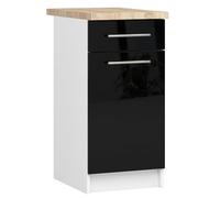 AKORD | Armoire de Cuisine avec Plan de Travail - Oliwia S40 | Meuble Bas avec Porte, Tiroir et 2 Étagères | Armoire de Cuisine Basse de 40 cm de Large | 46x40x85 cm | Blanc | Noir Brillant