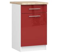 AKORD | Armoire de Cuisine avec Plan de Travail - Oliwia S50 | Meuble Bas avec Porte, Tiroir et 2 Étagères | Armoire de Cuisine Basse de 50 cm de Large | 46x50x85 cm | Blanc | Rouge Brillant