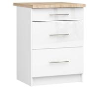 AKORD | Armoire de Cuisine avec Plan de Travail - Oliwia S60 | Meuble Bas avec 3 Tiroirs | Armoire de Cuisine Basse de 60 cm de Large | 46x60x85 cm | Blanc | Blanc Brillant