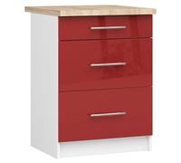 AKORD | Armoire de Cuisine avec Plan de Travail - Oliwia S60 | Meuble Bas avec 3 Tiroirs | Armoire de Cuisine Basse de 60 cm de Large | 46x60x85 cm | Blanc | Rouge Brillant