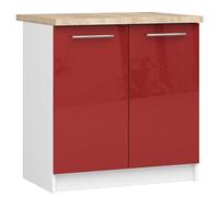 AKORD | Armoire de Cuisine avec Plan de Travail - Oliwia S80 | Meuble Bas avec 2 Portes et 2 Étagères | Armoire de Cuisine Basse de 80 cm de Large | 46x80x85 cm | Blanc | Rouge Brillant
