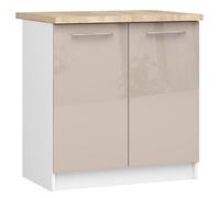 AKORD | Armoire de Cuisine avec Plan de Travail - Oliwia S80 | Meuble Bas avec 2 Portes et 2 Étagères | Armoire de Cuisine Basse de 80 cm de Large | 46x80x85 cm | Blanc | Cappuccino Brillant