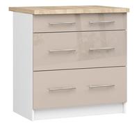 AKORD | Armoire de Cuisine avec Plan de Travail - Oliwia S80 | Meuble Bas avec 3 Tiroirs | Armoire de Cuisine Basse de 80 cm de Large | 46x80x85 cm | Blanc | Cappuccino Brillant