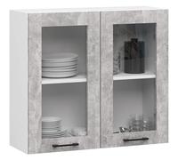 AKORD | Armoire de Cuisine Suspendue - Vitrine de Cuisine 80cm, H720 | Meuble avec 2 Portes et 2 Étagères | Armoire de Rangement | Blanc & Béton