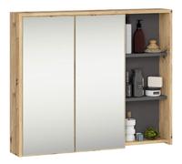 AKORD Armoire de Salle de Bain Miroir VAMI 90 cm - Rangement Mural 2 Portes 6 Étagères - Meuble avec Compartiments Ouverts - Miroir Rangement SDB - 90x75x15 cm - Chêne Artisan & Gris Graphite