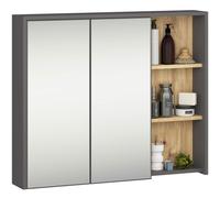 AKORD Armoire de Salle de Bain Miroir VAMI 90 cm - Rangement Mural 2 Portes 6 Étagères - Meuble avec Compartiments Ouverts - Miroir Rangement SDB - 90x75x15 cm - Gris Graphite & Chêne Artisan