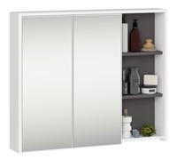 AKORD Armoire de Salle de Bain Miroir VAMI 90 cm - Rangement Mural 2 Portes 6 Étagères - Meuble avec Compartiments Ouverts - Miroir Rangement SDB - 90x75x15 cm - Blanc & Gris Graphite