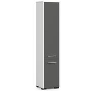 AKORD Armoire Haute de Salle de Bain | Commode de Salle de Bain | Fin 2D | 2 Portes (Haut et Bas) | 30 x 140 x 30 cm | Poids 25 kg | Blanc/Gris Graphite