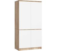 AKORD Armoire S90 90 cm | avec 4 portes | Extension de garde-robe | Extension pour une armoire | 90 x 180 x 51 cm | Poids 66,6 kg | Chêne Sonoma/Blanc