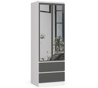 Akord Armoire Star 2 Portes 2 Tiroirs Avec Miroir Blanc/Gris Graphite 60X51X180