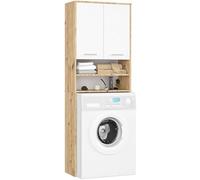 Meuble pour machine à laver AKORD FIN Chêne Artisan 64 cm 2 portes façade Blanche 4 étagères 64x30x180 cm Chêne Artisan, Blanc
