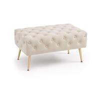 AKORD Banc Banquette en Velours Capitonné Madrid 80 cm, Bout de lit Capitonnée, Piètement Métal Doré, Repose-Pieds, 80 x 41 x 42 cm, pour Entrée Salon Chambre à Coucher, Beige