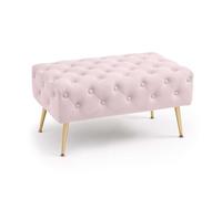 AKORD Banc Banquette en Velours Capitonné Madrid 80 cm, Bout de lit Capitonnée, Piètement Métal Doré, Repose-Pieds, 80 x 41 x 42 cm, pour Entrée Salon Chambre à Coucher, Rose Poudré