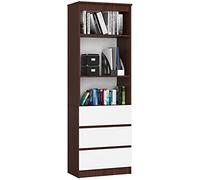 AKORD Bibliothèque de Bureau CLP 60 cm | 3 Tiroirs 3 Etagères | Etagere Rangement Salon | Meuble pour Salon, Chambre | Panneau Stratifié 16mm | Couleur Wengé/Blanc
