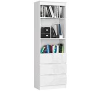 AKORD Bibliothèque de Bureau CLP 60 cm | 3 Tiroirs 3 Etagères | Etagere Rangement Salon | Meuble pour Salon, Chambre | Panneau Stratifié 16mm | Couleur Blanc/Blanc Brillant