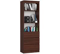 AKORD Bibliothèque de Bureau CLP 60 cm | 3 Tiroirs 3 Etagères | Etagere Rangement Salon | Meuble pour Salon, Chambre | Panneau Stratifié 16mm | Couleur Wengé