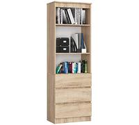 AKORD Bibliothèque de Bureau CLP 60 cm | 3 Tiroirs 3 Etagères | Etagere Rangement Salon | Meuble pour Salon, Chambre | Panneau Stratifié 16mm | Couleur Chêne Sonoma