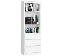 AKORD Bibliothèque de Bureau CLP 60 cm | 3 Tiroirs 3 Etagères | Etagere Rangement Salon | Meuble pour Salon, Chambre | Panneau Stratifié 16mm | Couleur Blanc