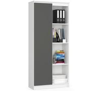 AKORD Bibliothèque de Bureau CLP 80 cm | 4 étagères extérieures 1 Porte Debout | pour Placard, Salon, Chambre à Coucher, bibliothèque | 80 x 35 x 180 cm | Couleur Blanc/Gris Graphite