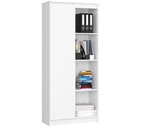 AKORD Bibliothèque de Bureau Rangement CLP | 80 cm 4 Étagères Externes 1 Porte sur Pied | Grand Meuble pour Salon | Panneau Stratifié 16mm | Couleur Blanc