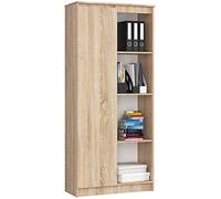 AKORD Bibliothèque de Bureau Rangement CLP | 80 cm 4 Étagères Externes 1 Porte sur Pied | Grand Meuble pour Salon | Panneau Stratifié 16mm | Couleur Chêne Sonoma