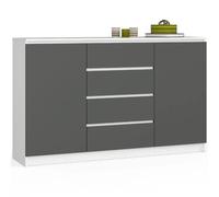 Akord Buffet 2 Portes 4 Tiroirs Blanc/Gris Graphite 160X40X99