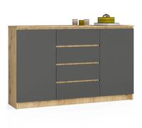 Akord Buffet 2 Portes 4 Tiroirs Chêne Artisan/Gris Graphite 160X40X99