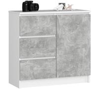 Akord Buffet Jerry 1 Porte 3 Tiroirs Blanc/Béton 80X35X77
