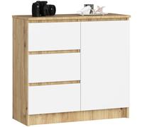 Akord Buffet Jerry 1 Porte 3 Tiroirs Chêne Artisan/Blanc 80X35X77