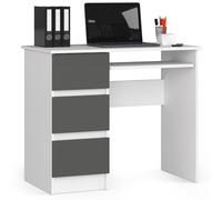 AKORD Bureau A-6 avec Tablette Clavier et 3 tiroirs - 90 x 77 x 50 cm (l x H x P) - 30 kg - Gauche - Blanc/Gris Graphite
