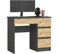 AKORD | Bureau A-7 | 4 Tiroirs | Bureau de Bureau | Schreibtisch für Büro | Pour Ordinateur PC Laptop | Au Travail | À la Maison | 50x90x77 cm | BlancGris Graphite & Chêne Artisan