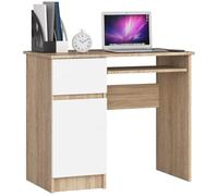 AKORD | Bureau avec étagère pour Clavier, tiroir et Armoire sur Le côté Gauche | Bureau pour Ordinateur Portable | Gain de Place | 90 x 77 x 50 cm | 30 kg chêne Sonoma|Blanc