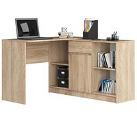 AKORD | Bureau avec Rangement B-17 | Commode avec 1 Tiroir 1 Compartiment de Rangement avec Porte et 2 Étagères Ouvertes | d'angle | Meuble | L120 x H79/77 x P126 | 68 kg Chêne Sonoma