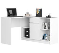 AKORD | Bureau avec Rangement B-17 | Commode avec 1 Tiroir 1 Compartiment de Rangement avec Porte et 2 Étagères Ouvertes | d'angle | Meuble | L120 x H79/77 x P126 | 68 kg Blanc