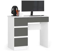 AKORD Bureau avec Rangement | Table avec 4 Tiroirs | Haute Qualité | pour Adolescent Garçon | Petit Meuble Ordinateur | pour la Maison et Les Études | Blanc et Gris