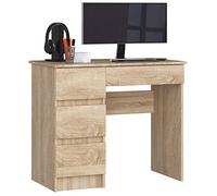 AKORD Bureau avec Rangement | Table avec 4 Tiroirs | Haute Qualité | Pour Adolescent | Petit Meuble Ordinateur | Chêne Sonoma