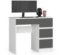 AKORD Bureau avec Rangement | Table de Bureau Tiroir | 4 tiroirs Bureaux | Haute qualité | Bureau Adolescent Garcon | pour la Maison Petit | Meuble Ordinateur | pour Les études | Blanc et Gris