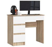 AKORD Bureau avec Rangement | Table de Bureau Tiroirs 4 tiroirs | Haute qualité | Meuble Ordinateur pour Adolescent Garçon | Chêne Sonoma/Blanc