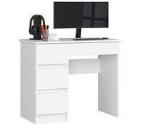 AKORD Bureau Blanc avec Rangement | Table avec 4 Tiroirs | Haute Qualité | Meuble Petit pour la Maison, Le Bureau | Ergonomique pour Le Travail et Les Études