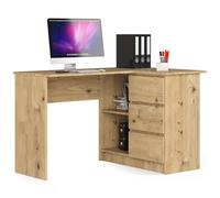 AKORD Bureau d'angle avec 2 étagères et 3 Tiroirs | Table avec Meuble de Rangement intégré et modulable | L124 x H77 x P85 | Fourniture Bureau | Artisan Chêne