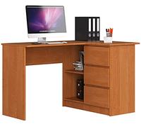 AKORD Bureau d'angle avec 2 étagères et 3 Tiroirs | Table avec Meuble de Rangement intégré et modulable | L124 x H77 x P85 | Fourniture Bureau | Aulne
