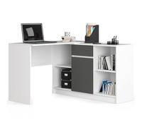 AKORD Bureau d'angle B-17 2 en 1 Combinaison Bureau + Commode avec 1 tiroir, 1 Compartiment de Rangement avec Porte et 2 étagères Ouvertes | 120 x h 79/77 x p 126, 68 kg | Blanc/Gris Graphite