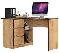 AKORD Bureau d'angle | Table avec Meuble de Rangement intégré et modulable avec 3 tiroirs et 2 étagères | L124 x H77 x P85 | Fourniture Bureaus | Couleur Chêne Kraft