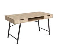 AKORD Bureau Informatique Arden Industriel Chêne Sonoma 120 Cm | Bureau avec 2 Tiroirs, 1 Étagère, Bureau de Travail avec Pieds Blancs Stables
